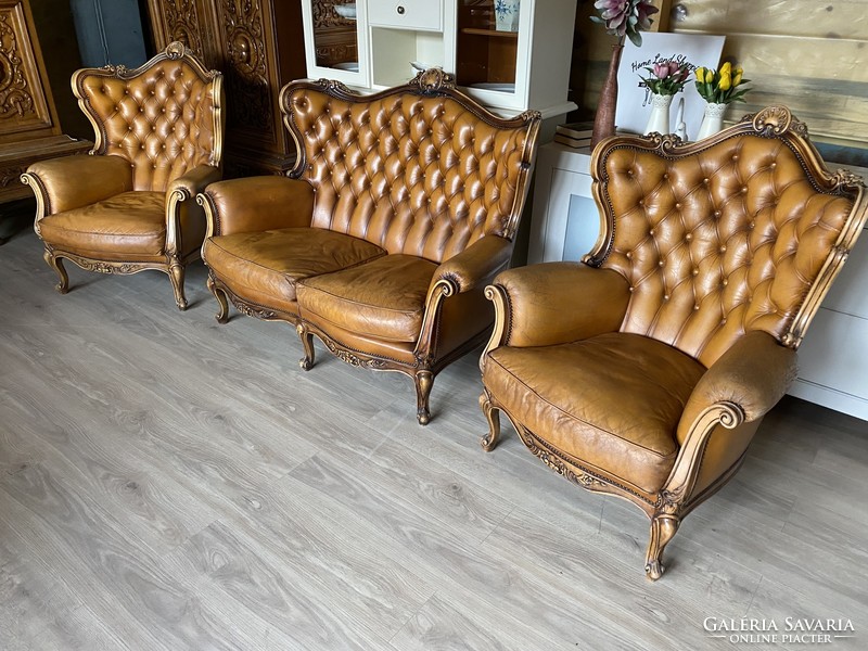 Chesterfield neo-baroque leather sofa set