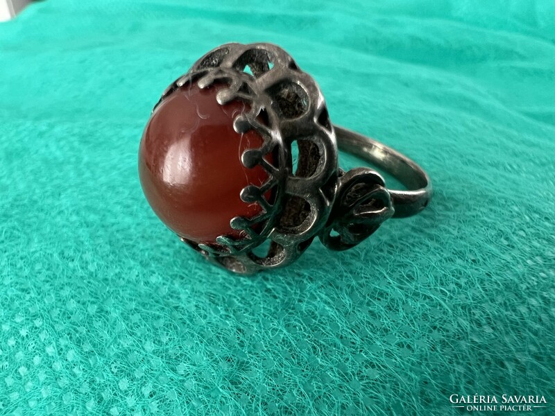Vintage silver ring with carnelian