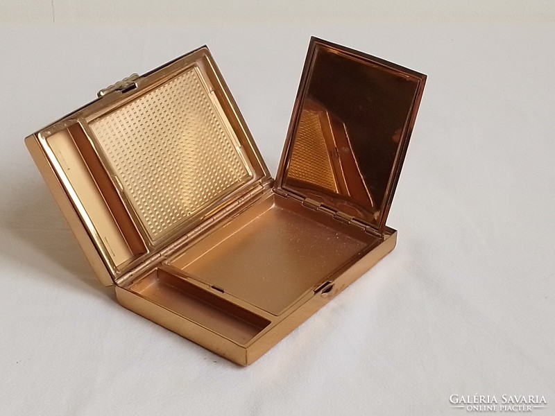 Antik régi art deco aranyozott réz smink pipere készlet pudrié púderes doboz cigaretta tálca tartó