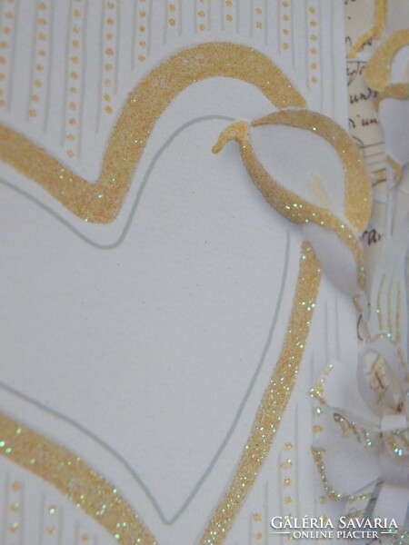 2 postcards glittered with gold (either for a wedding or for a loved one with love).