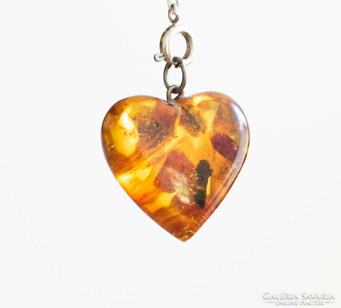 Amber / vinyl pendant - heart-shaped necklace ornament - retro jewelry