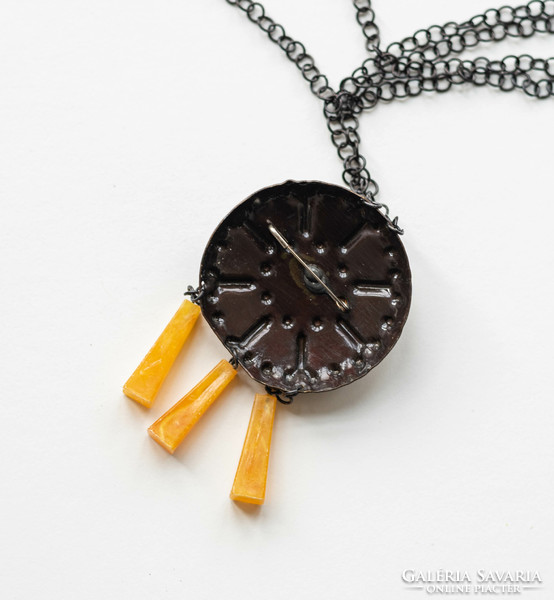 Retro amber stone jewelry - craftsman / goldsmith necklace and brooch in one