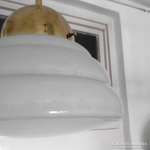 Art deco copper ceiling lamp trio renovated - cloud shaped milk glass cover