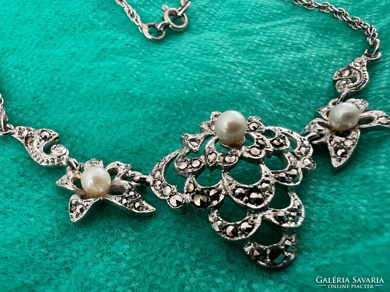 Vintage marcasite true pearl necklaces
