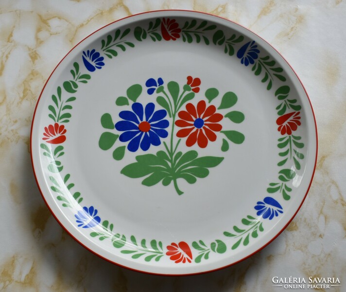 Retro Alföldi porcelán magyaros mintás, színes virágos lapos tányér, fali tál 2 db
