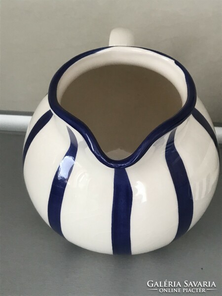 Ceramic jug with cobalt blue stripes, 20 cm high