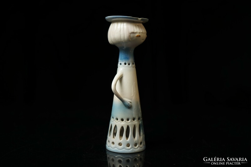 Old aquincum porcelain candlestick lady figure / retro