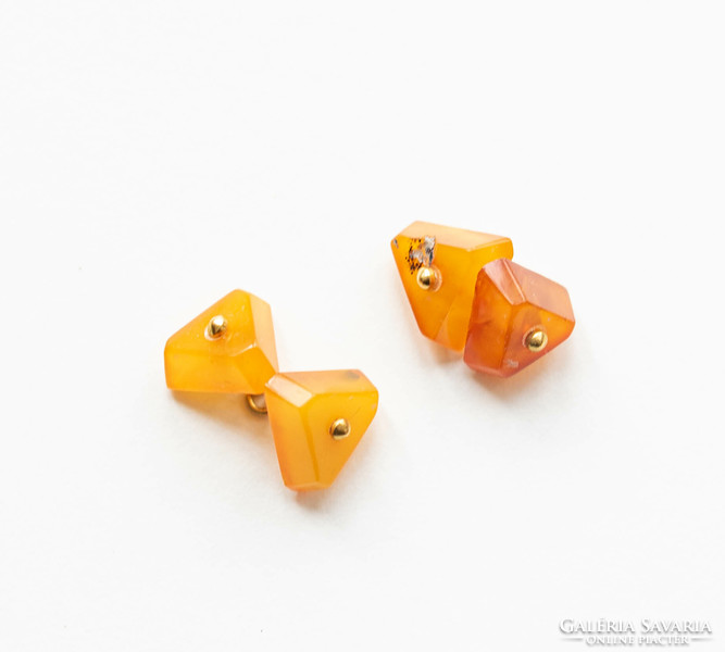 A pair of triangle-shaped amber stone cufflinks - retro jewelry for men
