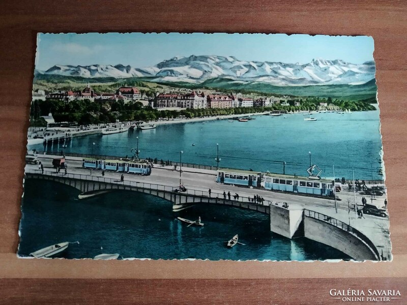 Switzerland, Zurich, quai bridge, road bridge with tram, 1957