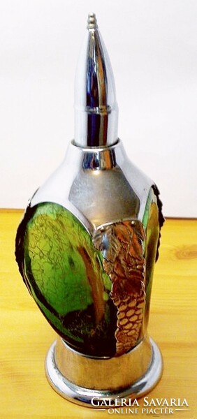 Musical liqueur bottle, with etched Murano glass insert, nickel-plated hardware, flawless
