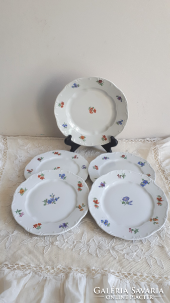 Zsolnay, old, baroque small plates with flower pattern 5 pcs.