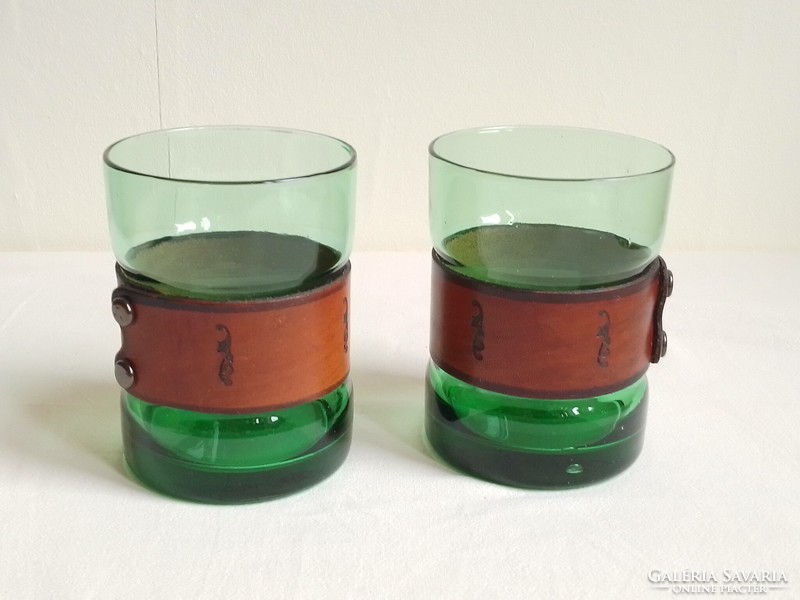 Special old green table drink set, two-person, decorative leather strap decoration