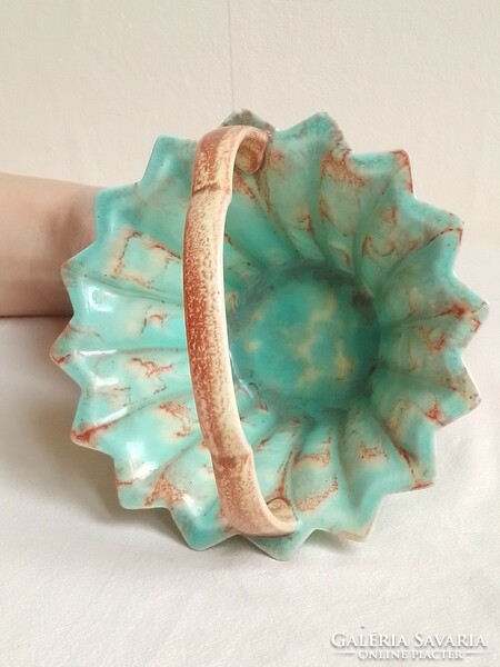 Antique old rosenthal bavaria art deco trickled turquoise glazed porcelain basket easter decoration