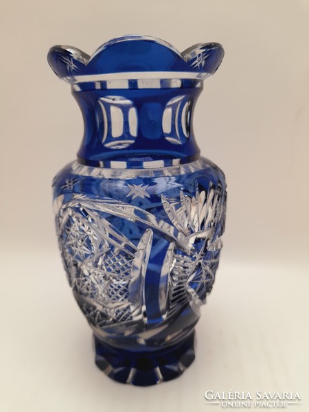 Blue two-layer polished crystal vase, 15.5 cm