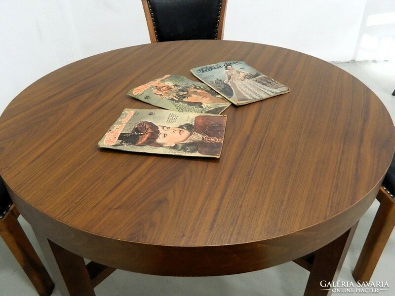 Original restored art-deco set (4 black leather chairs + 1 table)