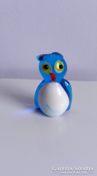 Blue glass mini owl figure