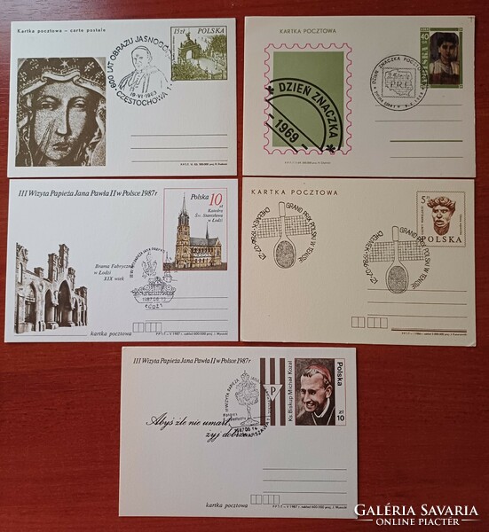 5 postcards with Polish fare stamps