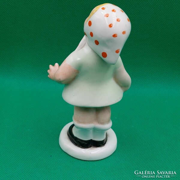 Kispest granite ceramic little girl figurine with polka dot scarf