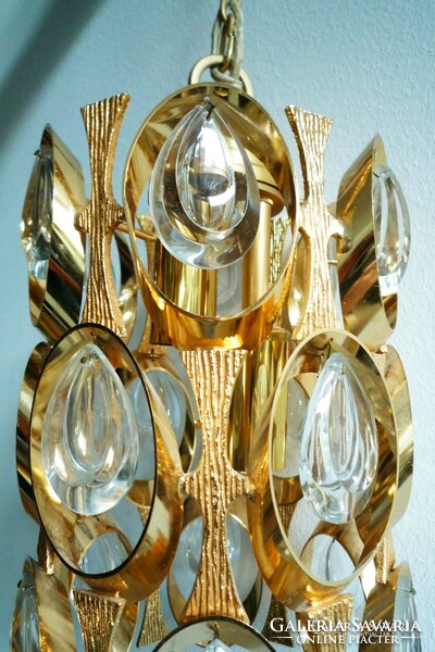 Vintage mid century modern gilded palwa ceiling lamp 60s pendant with crystal elements
