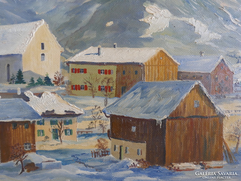 Austrian Alps in winter oil painting 1957