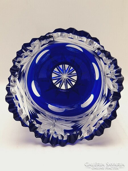 Blue two-layer polished crystal pedestal tray, 10.5 cm