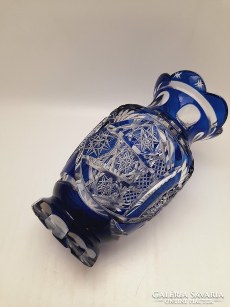Blue two-layer polished crystal vase, 15.5 cm