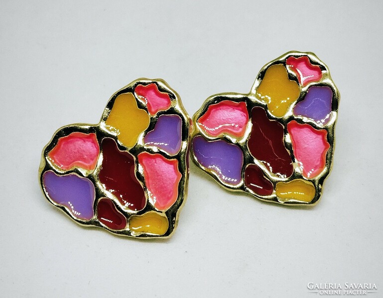 Cloisonné-style, colorful heart-shaped earrings 400
