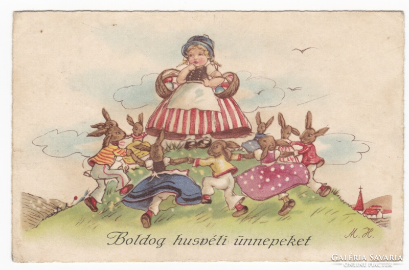 Boldog húsvéti ünnepeket - Máramarosszigeten 1941-ben feladott képeslap