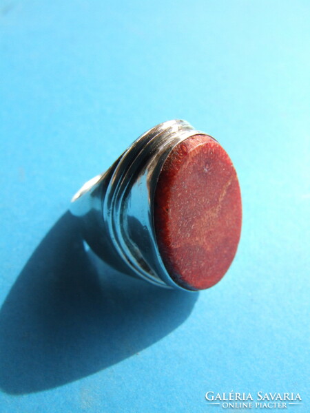 Silver ring with coral (220313)