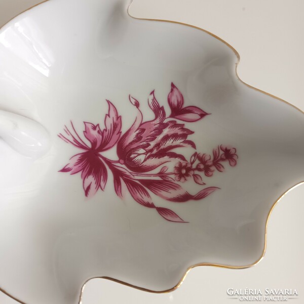 Charming Hólloháza purple floral leaf-shaped serving bowl