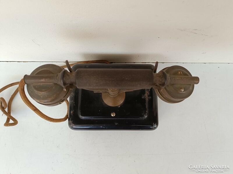 Antik telefon asztali fekete fém kurblis készülék 546 8537
