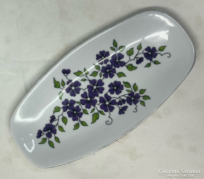 Zsolnay, hand-painted floral pattern, violet porcelain bowl, tray or jewelry holder