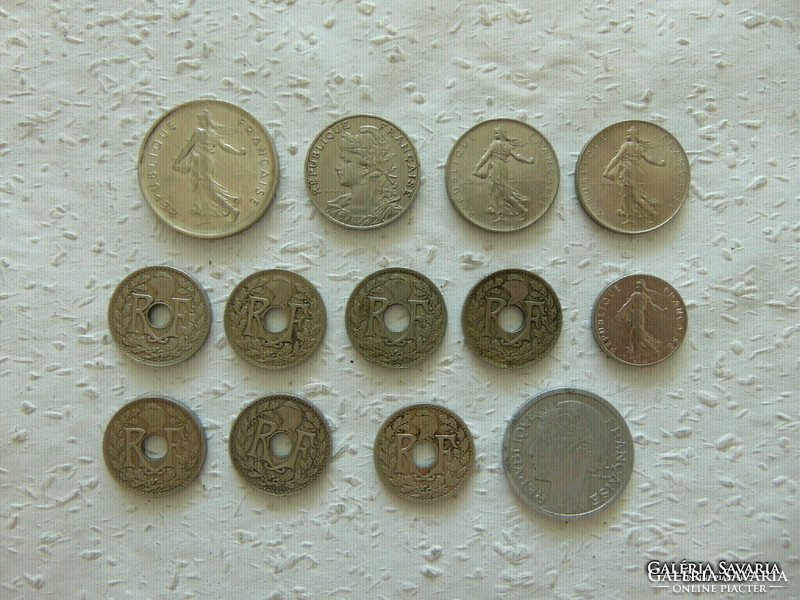 Franciaország 13 darab frank - - centesimi fémpénz LOT !