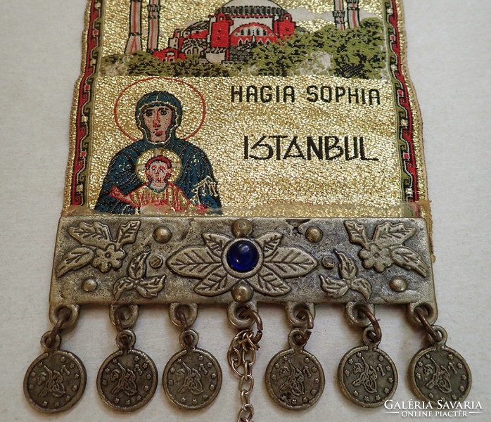 Régi vintage török falra akasztható réz fém fali vallási ikon plakett Istanbul iszlám vallás Mecset