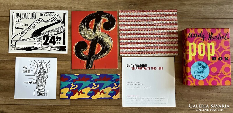 Andy Warhol pop box & 6 gallery invitations