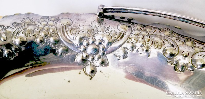 Antik ezüstműves ritkaság. Asztali ezüstözött kínáló kosár, James Deakin & Sons