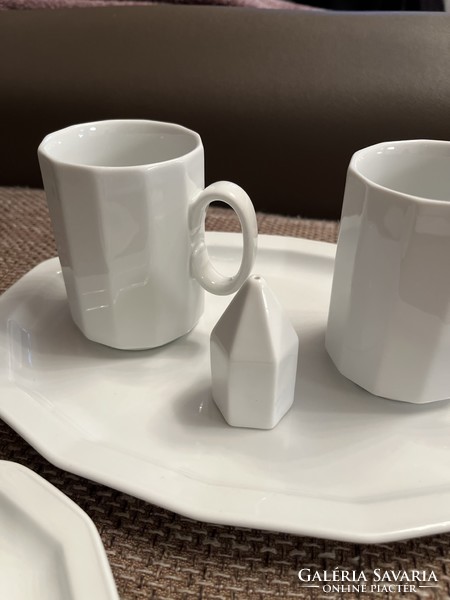 Coffee and tea set for two with tray and cinnamon stick designed by Rosenthal, snow white, tapio wirkkala