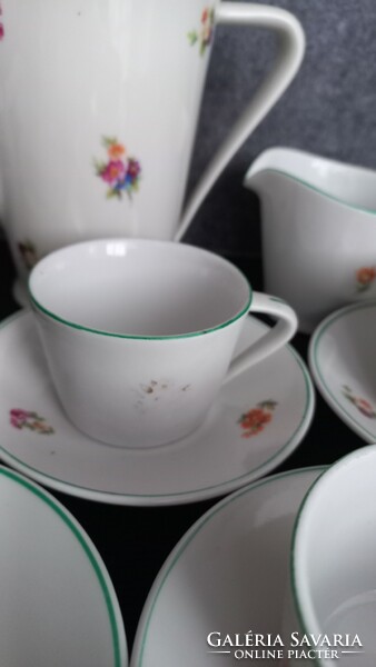 Raven House coffee set, marked, decorated with colorful flowers, complete set, old