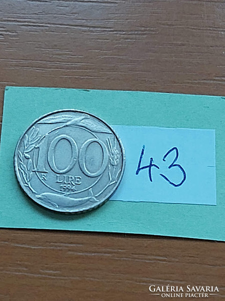 Italy 100 lira 1994, copper-nickel, dolphin 43
