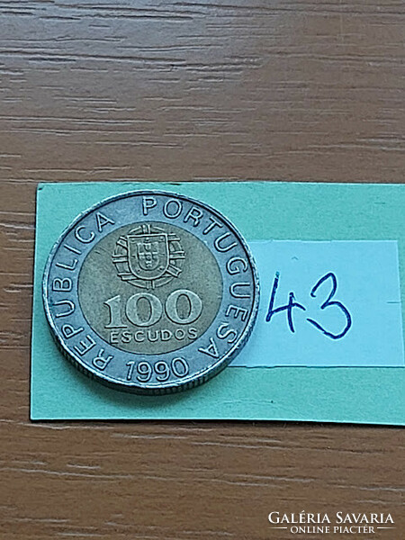 Portugal 100 escudos 1990 incm, pedro nunes, bimetal 43