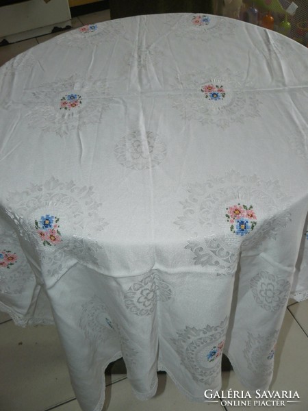Wonderful embroidered damask tablecloth