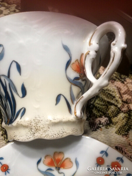 Secession poppy flower smoke gilded large teacup + base - art&decoration