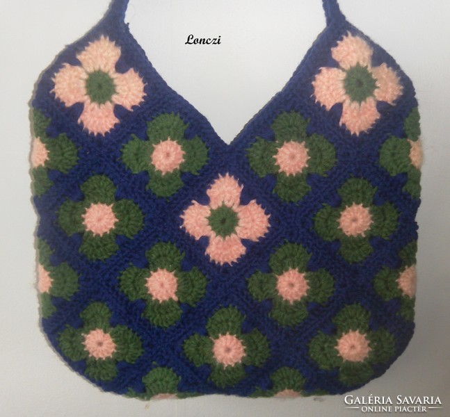 Custom hand crocheted shoulder bag - single ear blue