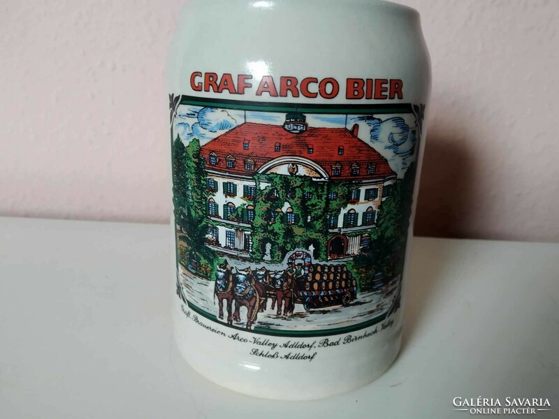 German 0.5 liter ceramic beer mug, graf arco bier