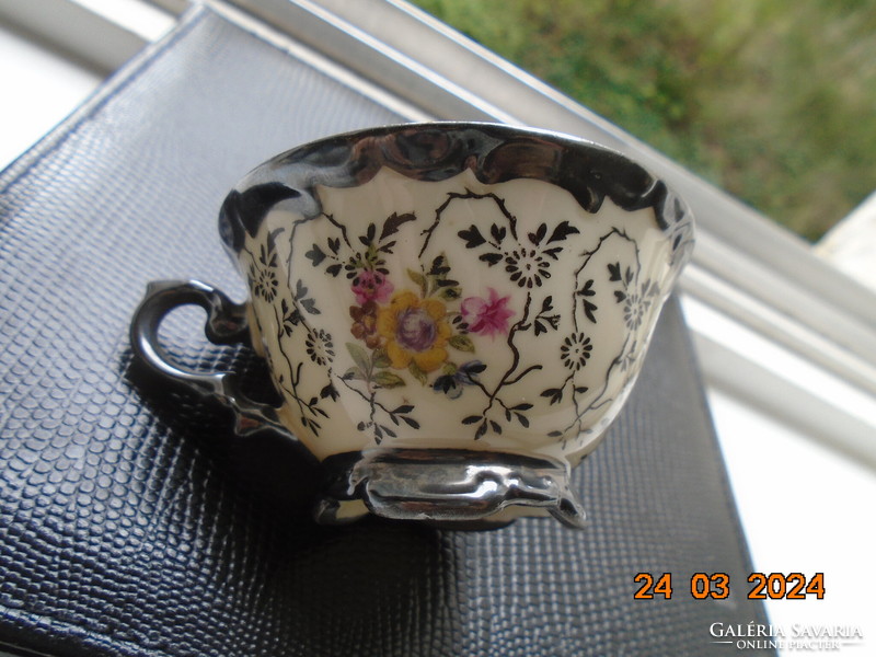 1930 Rudolf Wachter net-like small silver coffee cup embossed with colorful Meissen flowers
