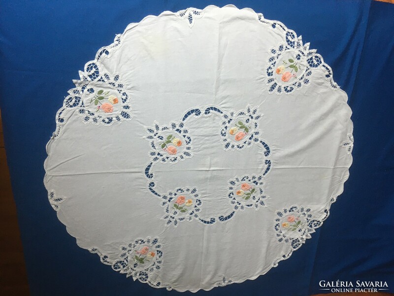 Old special appliqué embroidered floral tablecloth