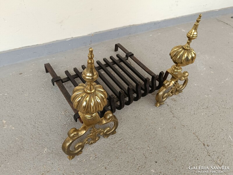 Antique patinated bronzed copper iron fireplace stove insert fire dog with log holder 614 8571