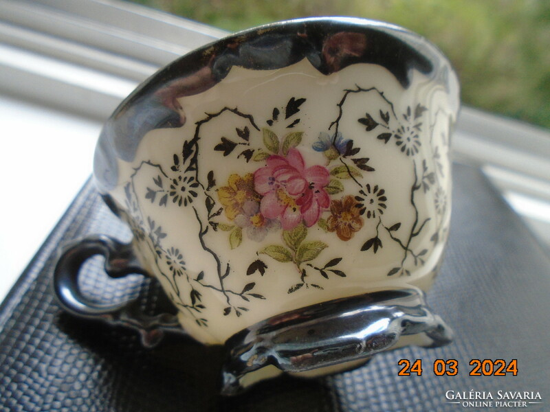 1930 Rudolf Wachter net-like small silver coffee cup embossed with colorful Meissen flowers