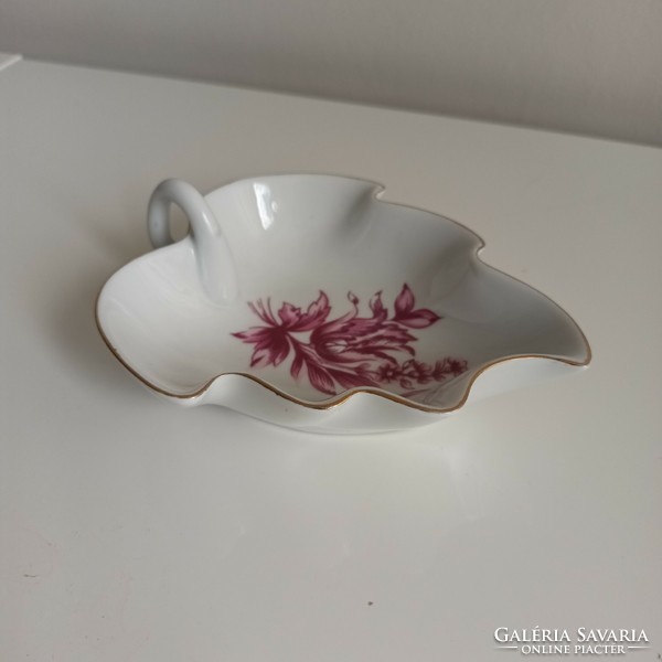 Charming Hólloháza purple floral leaf-shaped serving bowl