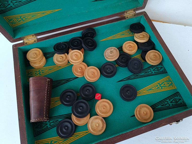 Antik backgammon társas játék ostábla arab játék dobozában 555 8585